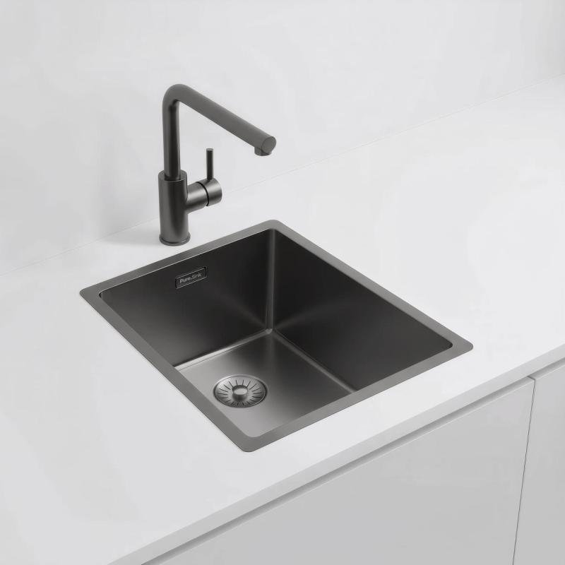 Pure.Sink Exclusivo Chiuveta din metal Gun 34x40 cm, raza de 10mm, montare sub blat, montare la nivel și montare supraterană PEX3440-61