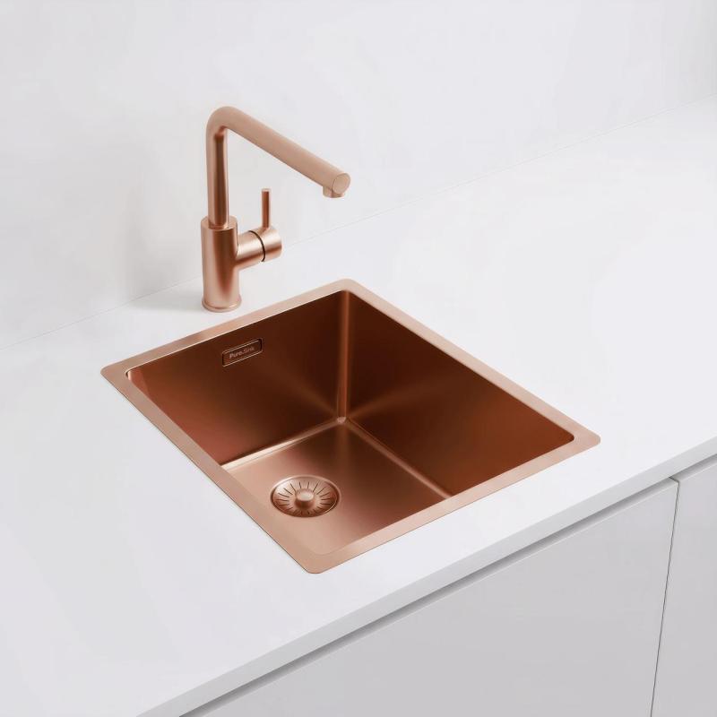 Pure.Sink Exclusivo Chiuvetă de cupru 34x40 cm cu rază de 10mm pentru montare inferioară, montare plană și suprafață PEX3440-62