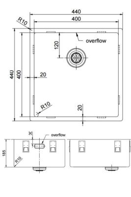 Pure.Sink Exclusivo Chiuvetă din inox 40x40 cm cu rază de 10mm pentru submontare, montare plană și supramontare PEX4040-02