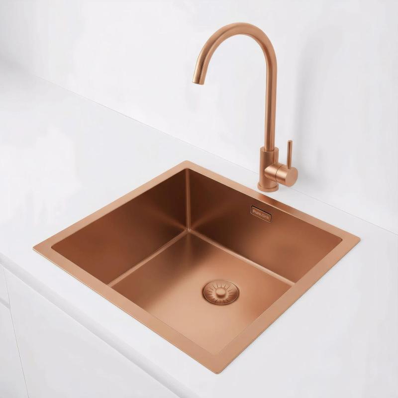 Pure.Sink Exclusivo Chiuvetă de cupru 40x40 cm, rază de 10mm, montare sub blat, montare la nivelul blatului și montare pe blat PEX4040-62