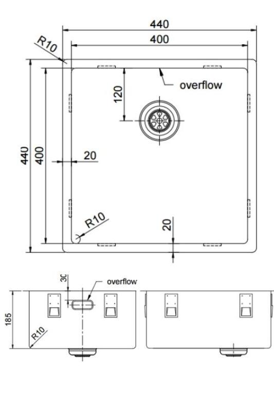 Pure.Sink Exclusivo Chiuvetă de cupru 40x40 cm, rază de 10mm, montare sub blat, montare la nivelul blatului și montare pe blat PEX4040-62