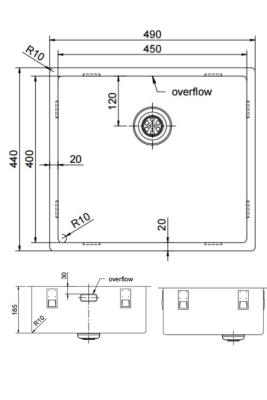 Pure.Sink Exclusivo Chiuvetă de aur 45x40 cm cu rază de 10mm pentru montare sub blat, montare la nivel și montare deasupra PEX4540-60