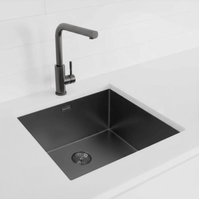 Pure.Sink Exclusivo Gun metal chiuvetă 45x40 cm, rază de 10mm pentru montarea de dedesubt, montare la nivel și montare deasupra PEX4540-61