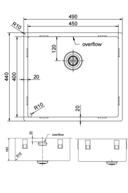 Pure.Sink Exclusivo Gun metal chiuvetă 45x40 cm, rază de 10mm pentru montarea de dedesubt, montare la nivel și montare deasupra PEX4540-61
