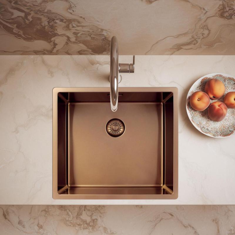 Pure.Sink Exclusivo Chiuvetă de cupru 45x40 cm, rază de 10mm pentru montare sub blat, montare la nivel și suprafață PEX4540-62