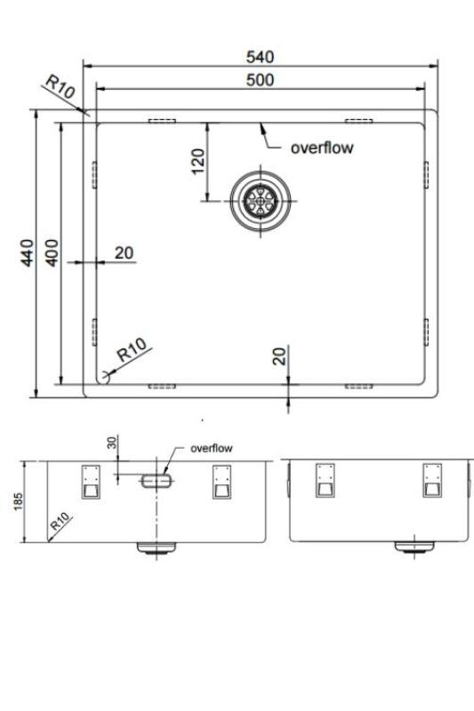 Pure.Sink Exclusivo Chiuvetă din inox 50x40 cm, radius 10mm, montare sub blat, la nivelul blatului și suprapusă PEX5040-02