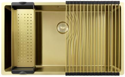 Pure.Sink Exclusivo chiuvetă mare aurie 70x40 cm, rază de 10mm pentru montare sub blat, la nivel cu blatul și suprapusă PEX7040-60