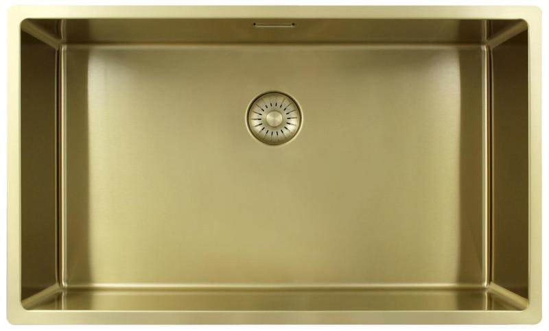 Pure.Sink Exclusivo chiuvetă mare aurie 70x40 cm, rază de 10mm pentru montare sub blat, la nivel cu blatul și suprapusă PEX7040-60