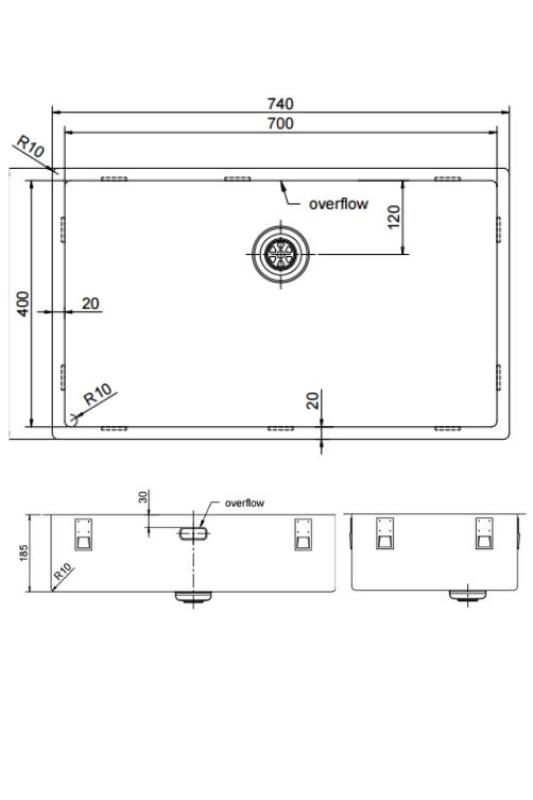 Pure.Sink Exclusivo chiuvetă mare Gun metal 70x40 cm, rază 10mm submontaj, montaj la nivel și suprafață PEX7040-61