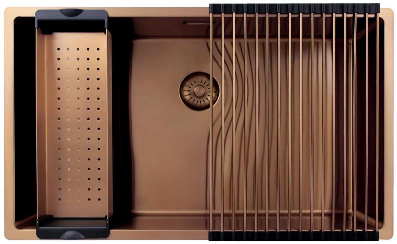 Pure.Sink Exclusivo chiuvetă mare de cupru 70x40 cm, rază de 10mm pentru montare dedesubt, la nivel și deasupra PEX7040-62