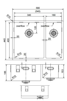 Pure.Sink Exclusivo RVS 1,5 chiuveta dubla 34+18 cm raza 10mm PEX341840-02
