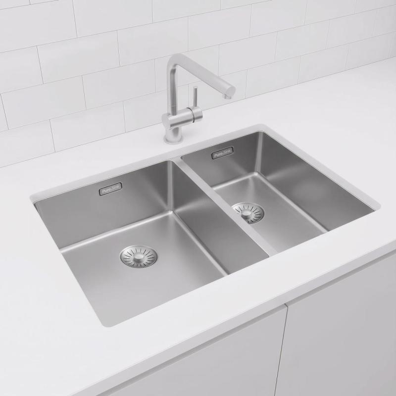 Pure.Sink Exclusivo RVS 1,5 chiuveta dubla 34+18 cm raza 10mm PEX341840-02