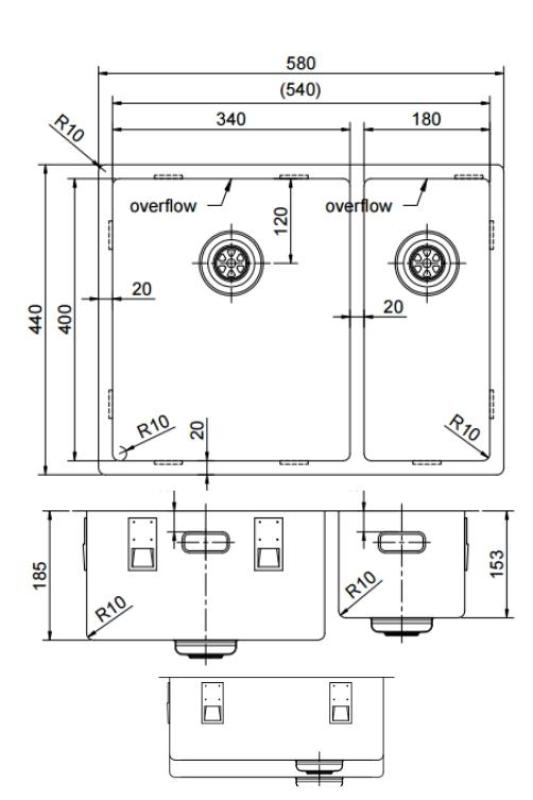 Pure.Sink Exclusivo Cupru 1,5 chiuvetă dublă 34+18 cm rază 10mm PEX341840-62