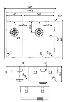 Pure.Sink Exclusivo Aur 1,5 o chiuvetă cu o jumătate de scurgere 18+34 cm rază de 10mm PEX183440-60