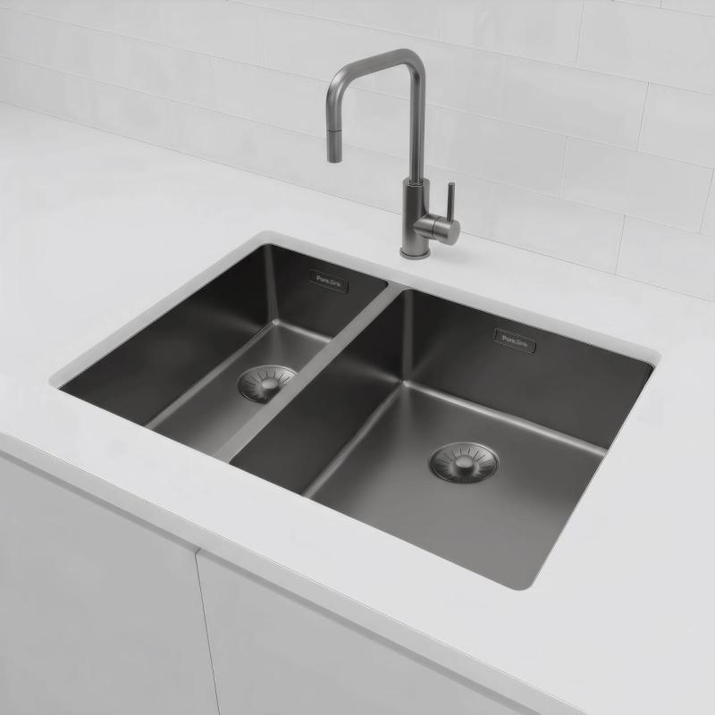 Pure.Sink Exclusivo Gun Metal 1,5 chiuvetă cu o jumătate de scurgere 18+34 cm raza de 10mm PEX183440-61