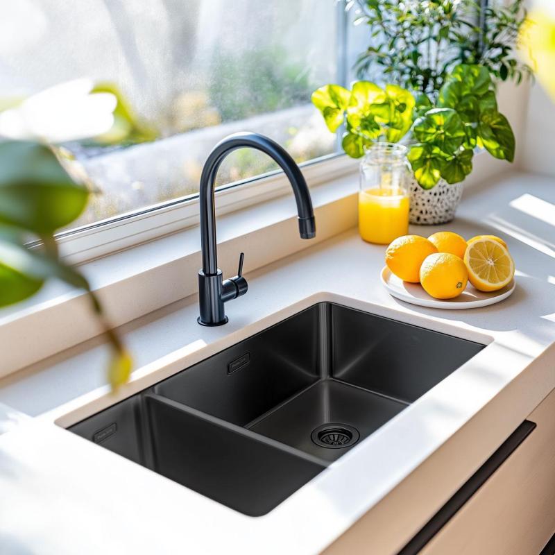 Pure.Sink Exclusivo Gun Metal 1,5 chiuvetă cu o jumătate de scurgere 18+34 cm raza de 10mm PEX183440-61