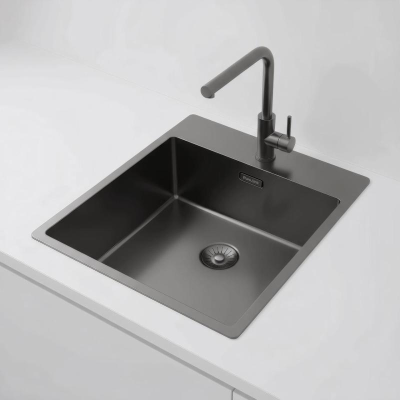Chiuvetă Pure.Sink Exclusivo Gun Metal 44x52 cm Tapwing cu gaură pentru robinet, rază 10mm PEX4040T-61