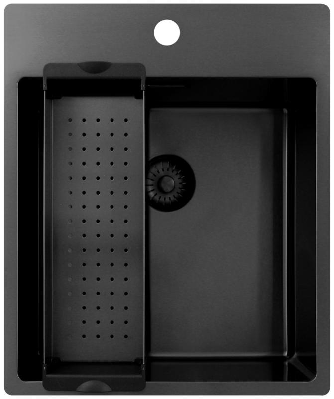 Chiuvetă Pure.Sink Exclusivo Gun Metal 44x52 cm Tapwing cu gaură pentru robinet, rază 10mm PEX4040T-61