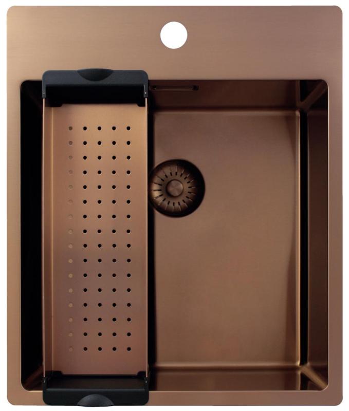 Pure.Sink Exclusivo Chiuvetă de cupru 44x52 cm Tapwing cu gaură pentru robinet, rază de 10mm PEX4040T-62