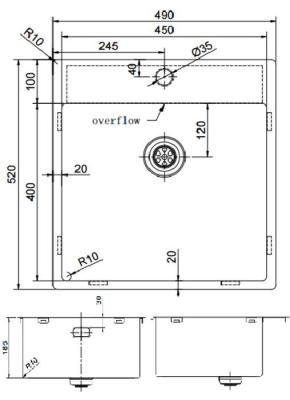 Pure.Sink Exclusivo Chiuveta din inox 49x52 cm Tapwing cu gaură pentru robinet, rază de 10mm PEX4540T-02