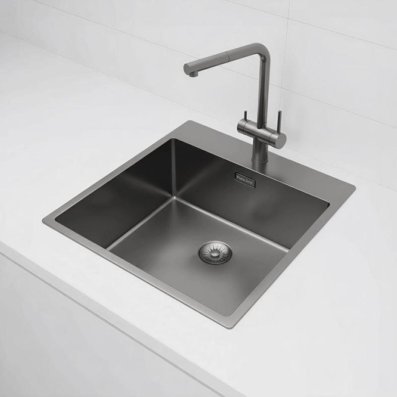 Chiuvetă Pure.Sink Exclusivo Gun Metal 49x52 cm Tapwing cu orificiu pentru robinet, rază 10mm PEX4540T-61
