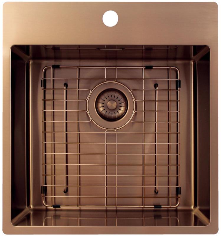 Pure.Sink Exclusivo Chiuvetă de cupru 49x52 cm Tapwing cu banca de găuri pentru robinet, rază de 10mm PEX4540T-62