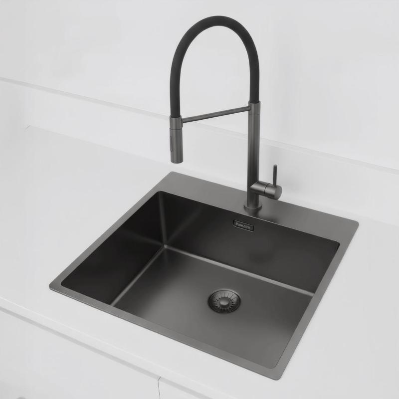 Chiuveta Pure.Sink Exclusivo Gun Metal 54x52 cm Tapwing cu gaură pentru robinet, rază 10mm PEX5040T-61
