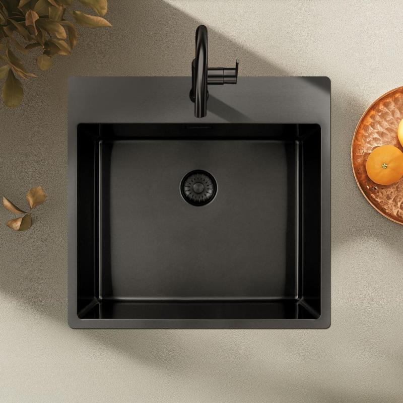 Chiuveta Pure.Sink Exclusivo Gun Metal 54x52 cm Tapwing cu gaură pentru robinet, rază 10mm PEX5040T-61