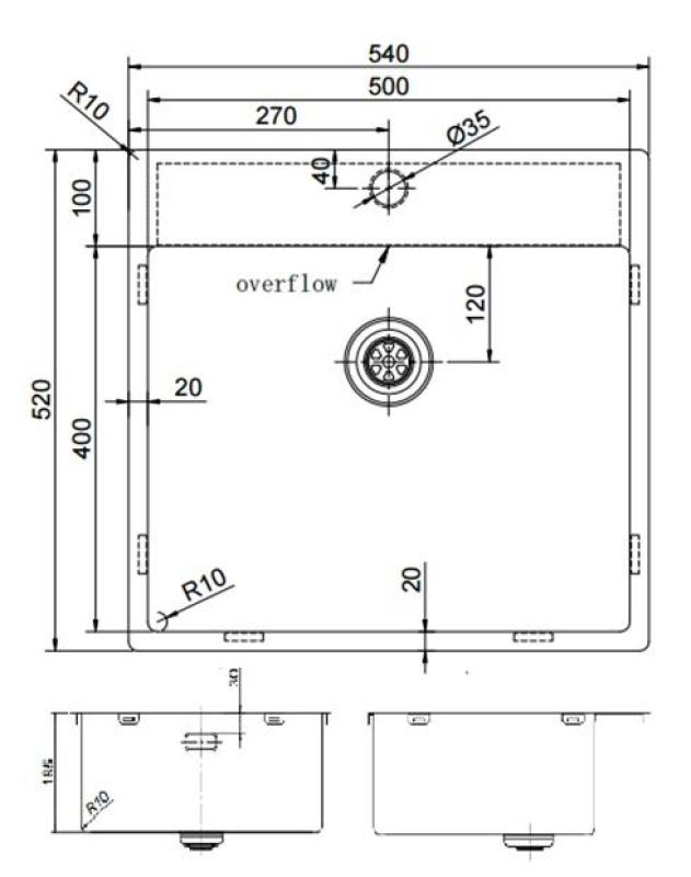 Chiuveta Pure.Sink Exclusivo Gun Metal 54x52 cm Tapwing cu gaură pentru robinet, rază 10mm PEX5040T-61