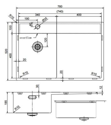 Pure.Sink Exclusivo RVS chiuvetă mică cu zonă de scurgere 78x52 cm Tapwing stânga PEX3478LT-02