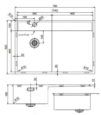 Pure.Sink Exclusivo Chiuvetă mică aurie cu zonă de scurgere 78x52 cm Tapwing stânga PEX3478LT-60