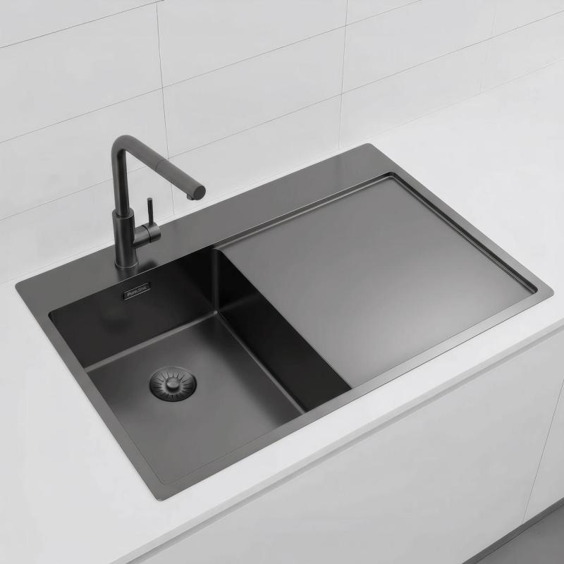 Pure.Sink Exclusivo Gun Metal chiuvetă mică cu secțiune de scurgere 78x52 cm Tapwing stânga PEX3478LT-61