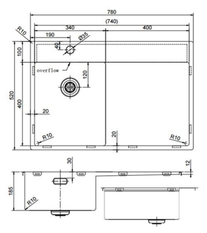 Pure.Sink Exclusivo Gun Metal chiuvetă mică cu secțiune de scurgere 78x52 cm Tapwing stânga PEX3478LT-61
