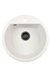 GraniteMy Bremen chiuvetă rotundă din granit de 43 cm, albă, de suprafață și submontare, cu gaură pentru robinet și dop negru 1208971312