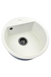 GraniteMy Bremen chiuvetă rotundă din granit de 43 cm, albă, de suprafață și submontare, cu gaură pentru robinet și dop negru 1208971312