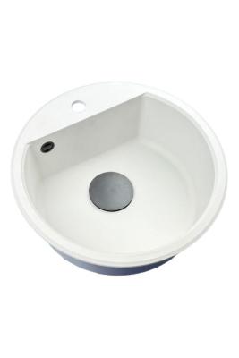 GraniteMy Bremen chiuvetă rotundă din granit de 43 cm, albă, de suprafață și submontare, cu gaură pentru robinet și dop negru 1208971312