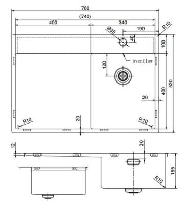 Pure.Sink Exclusivo RVS chiuveta mică cu zona de scurgere 78x52 cm Tapwing dreapta PEX3478RT-02