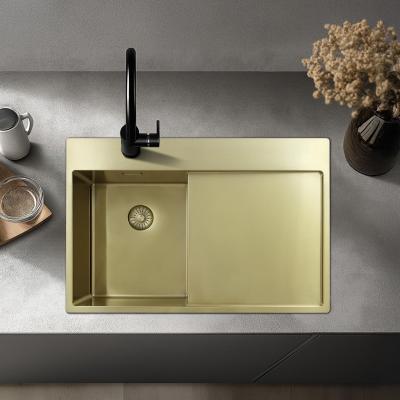 Pure.Sink Exclusivo Chiuveta mică de aur cu zonă de scurgere 78x52 cm Aripa de robinet la dreapta PEX3478RT-60