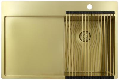 Pure.Sink Exclusivo Chiuveta mică de aur cu zonă de scurgere 78x52 cm Aripa de robinet la dreapta PEX3478RT-60
