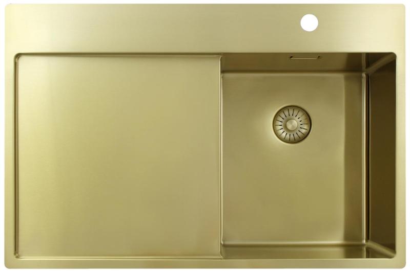 Pure.Sink Exclusivo Chiuvetă mică aurie cu zonă de scurgere 78x52 cm Robinet cu manetă dreapta PEX3478RT-60