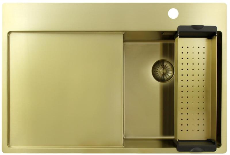 Pure.Sink Exclusivo Chiuvetă mică aurie cu zonă de scurgere 78x52 cm Robinet cu manetă dreapta PEX3478RT-60