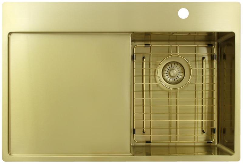 Pure.Sink Exclusivo Chiuvetă mică aurie cu zonă de scurgere 78x52 cm Robinet cu manetă dreapta PEX3478RT-60