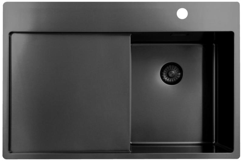 Pure.Sink Exclusivo Gun Metal chiuvetă mică cu zonă de scurgere 78x52 cm Tapwing dreapta PEX3478RT-61
