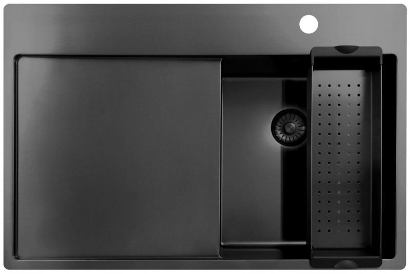 Pure.Sink Exclusivo Gun Metal chiuvetă mică cu zonă de scurgere 78x52 cm Tapwing dreapta PEX3478RT-61