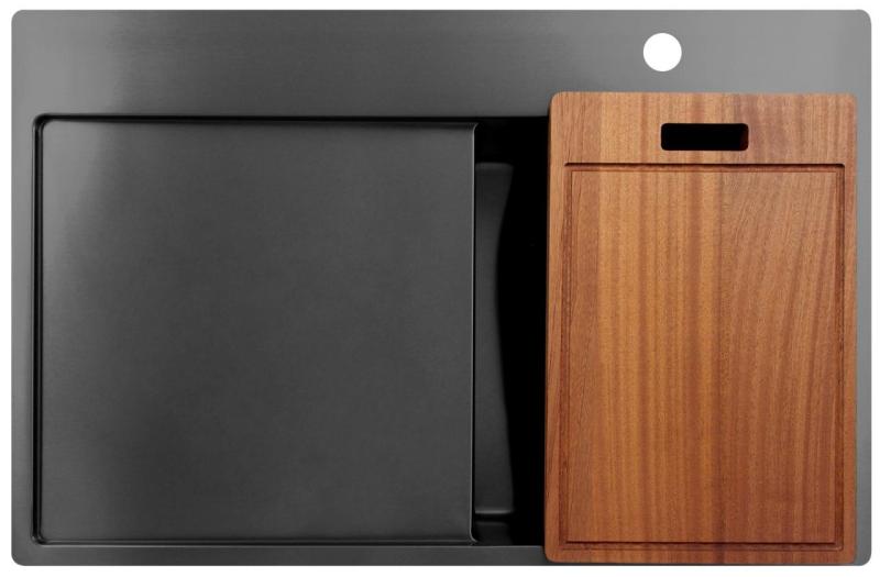 Pure.Sink Exclusivo Gun Metal chiuvetă mică cu zonă de scurgere 78x52 cm Tapwing dreapta PEX3478RT-61