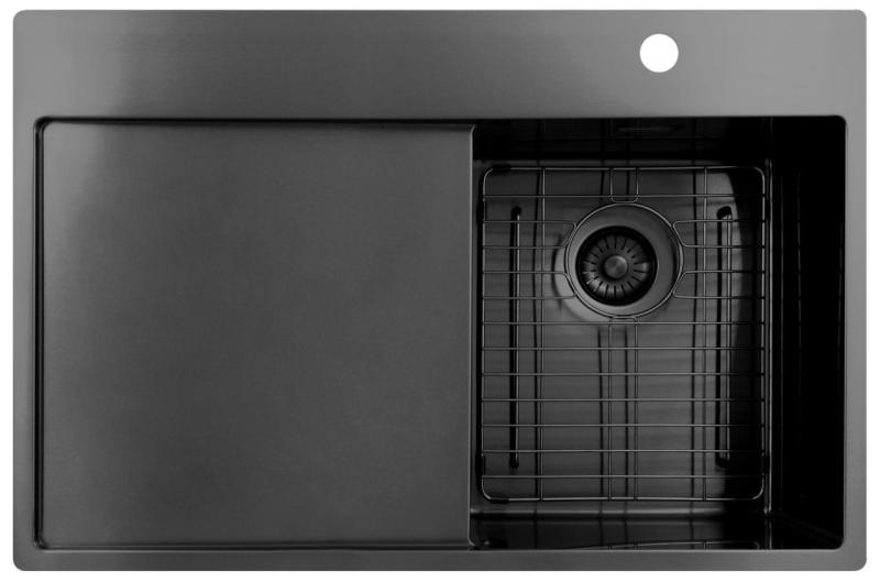 Pure.Sink Exclusivo Gun Metal chiuvetă mică cu zonă de scurgere 78x52 cm Tapwing dreapta PEX3478RT-61