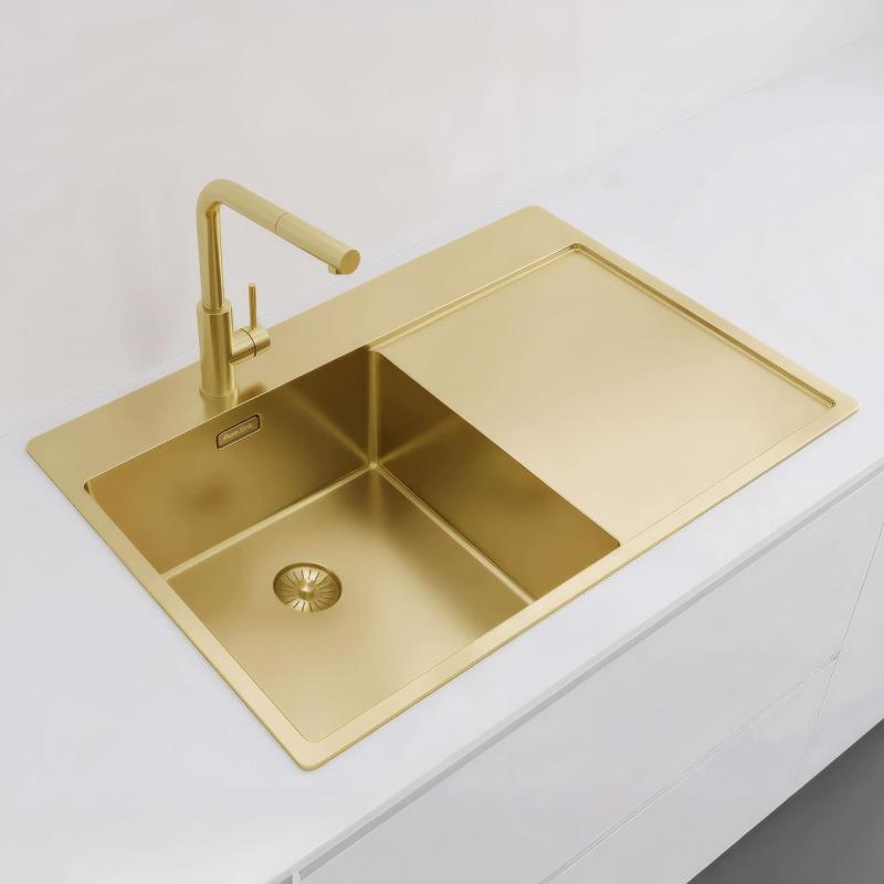 Pure.Sink Exclusivo Chiuvetă aurie cu zonă de scurgere 78x52 cm Robinet cu manetă stânga PEX4078LT-60