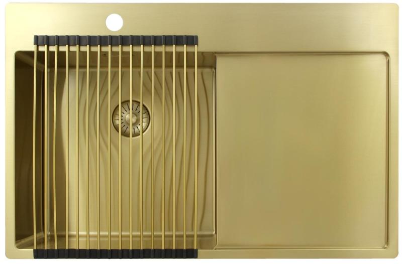 Pure.Sink Exclusivo Chiuvetă aurie cu zonă de scurgere 78x52 cm Robinet cu manetă stânga PEX4078LT-60