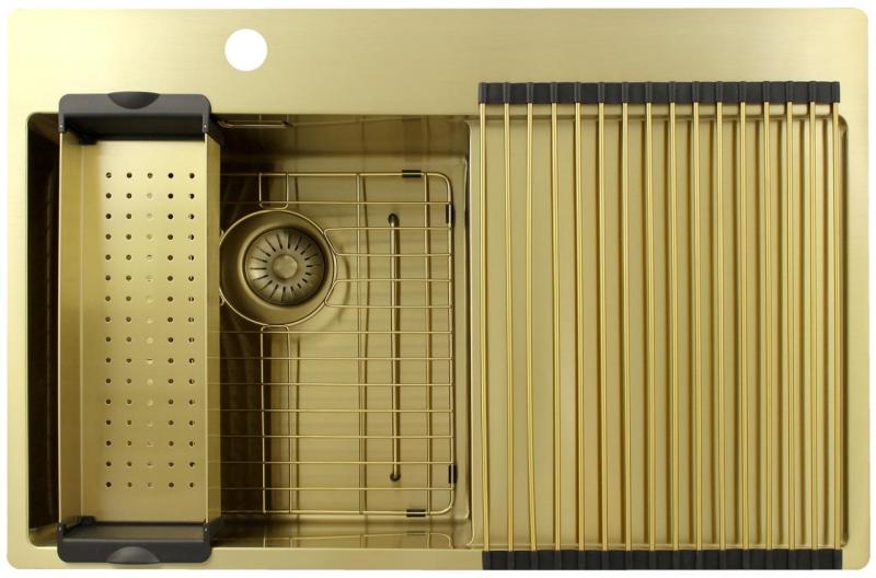 Pure.Sink Exclusivo Chiuvetă aurie cu zonă de scurgere 78x52 cm Robinet cu manetă stânga PEX4078LT-60