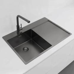 Chiuveta Pure.Sink Exclusivo Gun Metal cu zona de scurgere 78x52 cm Tapwing pe stânga PEX4078LT-61